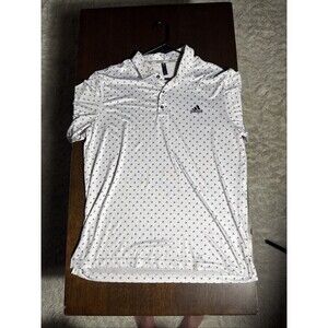 Adidas Golf Polo Shirt L Mens Gray Triangle Logo All Over Print S/s Activewear